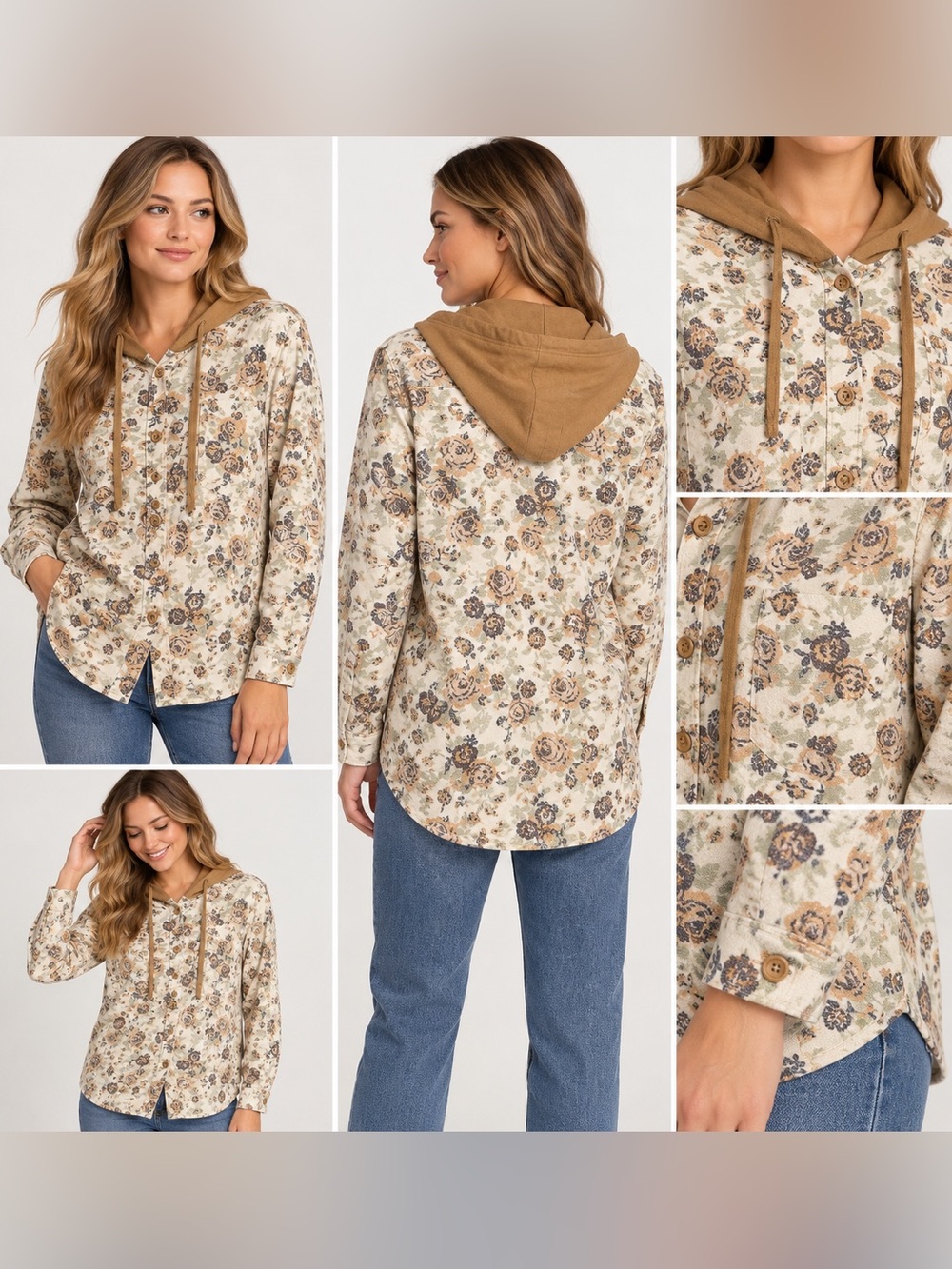 Original Use Floral Hooded Button-Up Shirt Jacket Size M NWT